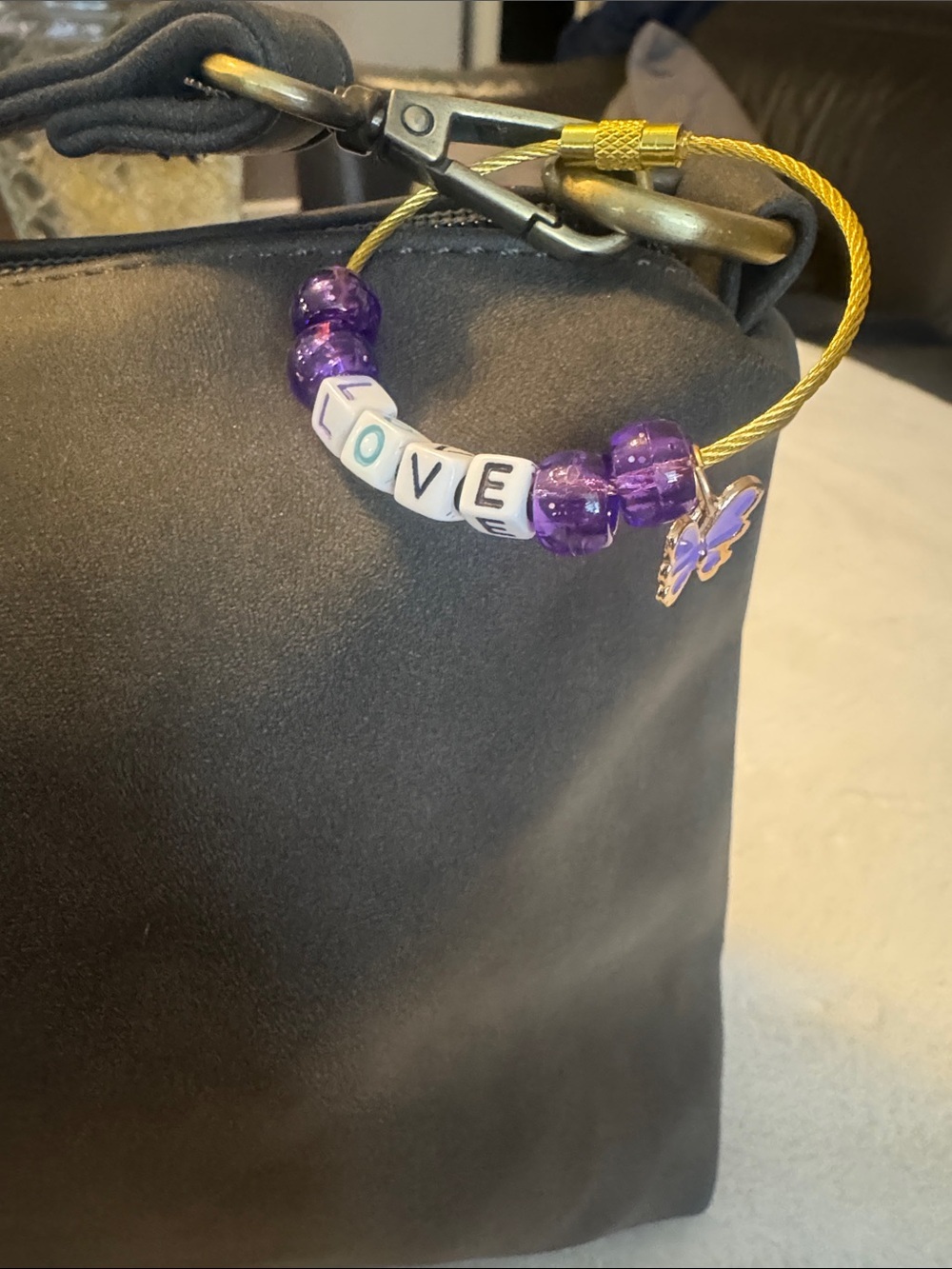 Beaded Charm with LOVE Spacers and Purple Butterfly